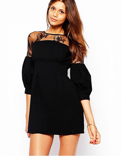 Rochie Neagra cu Maneci Bufante LC21718